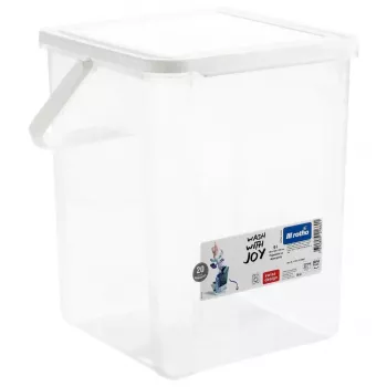 Plastična posoda za pralno sredstvo Rotho Basic 9 L model 1770101100RP, bela, pokrov, luknja za obešanje