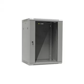 NETRACK 019-150-645-021 stenska/viseča omara 19 inch 15U/450 mm steklena vrata siva snemljive stranske stene
