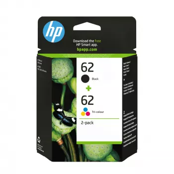 HP 62 2-pack original kartuše s tiskalniškim črnilom črna/tribarvna, črna, cian, magenta, rumena, pigmentno črnilo, 2 kosa, 200 strani