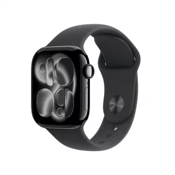 Pametna ura Apple Watch Series 11 GPS + Cellular 42mm, ohišje iz aluminija Jet Black s črnim športnim pasom S/M