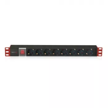 Techly I-CASE STRIP-81UD enota za razdeljevanje energije (PDU) 8 vtičnic AC 1U črna, rdeča
