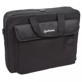 Manhattan London torba za prenosnik 15,6 inch, top loader, črna, LOW COST, predal za dodatke, snemljiv naramni pas, ugodnejša alternativa Targus TAR300, torba za prenosnik, tri leta garancije