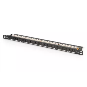 DIGITUS patch panel CAT6 neoklopljen 24-portni z zaklopkami - črn