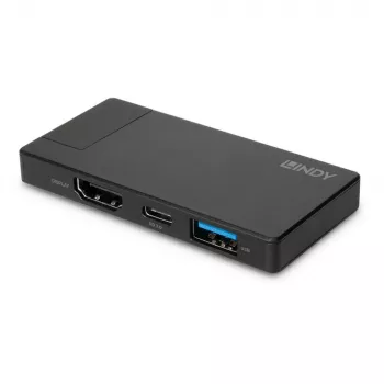 Lindy DST-Micro, USB-C mikro priklopna postaja za prenosnik s podporo 4K in 100W prehodnim polnjenjem