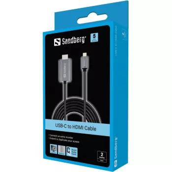Sandberg kabel USB-C na HDMI 2M, 2 m, USB Type-C, HDMI, vtič, vtič, ravni
