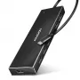 Axagon HUE-F7C 7-portno USB 3.2 Gen 1 aluminijasto plosko polnilno vozlišče, 7x USB-A, 30 cm USB-C kabel, priključek za zunanji napajalnik, črno