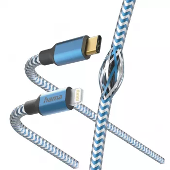 Kabel Hama Reflective, 1,5 m, moder, Lightning na USB-C, 3 A