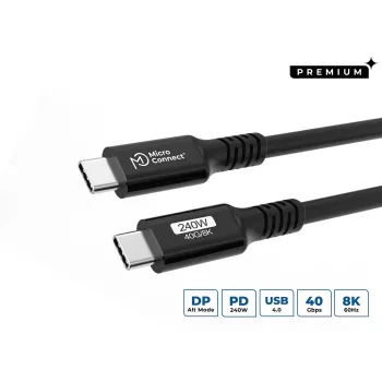 MicroConnect USB4CC025-240W Premium USB4 Gen 3x2 kabel USB-C na USB-C, 0,25 m, 240 W, 40 Gbit/s