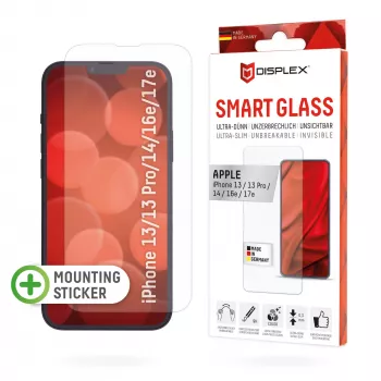 Displex Smart Glass (9H) za Apple iPhone 13/13 Pro/14/16e/17e, montažne nalepke, nezlomljivo