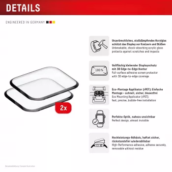 Displex nezlomljivo Full Cover Smart Glass za Apple Watch SE3/SE2/SE (44mm), 2 kosa, ultratanko, od roba do roba, Eco Mount