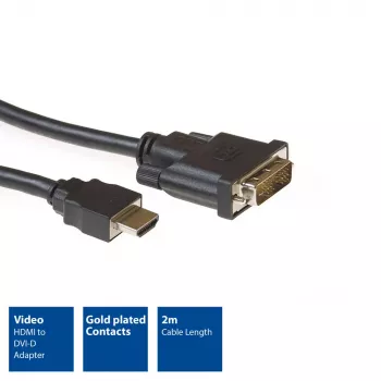 ACT 2 metra adapter kabel HDMI na DVI-D, HDMI-A vtič – DVI-D Single-Link vtič 18+1