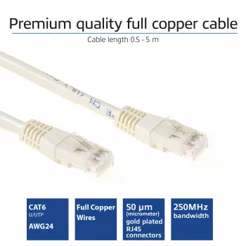 ACT slonokoščen 0,5 metra U/UTP CAT6 patch kabel s konektorji RJ45