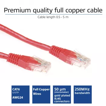 ACT rdeč 7 metrov U/UTP CAT6 patch kabel s konektorji RJ45, 7 m, Cat6, U/UTP (UTP), RJ-45, RJ-45, rdeč