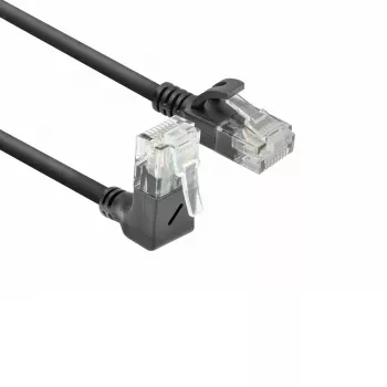 ACT črn 5 m U/UTP CAT6A LSZH Slimline patch kabel z vtiči RJ45, 90° upognjen navzgor na ravno