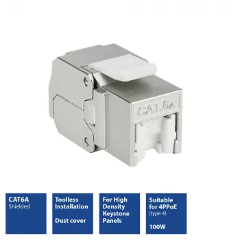 ACT keystone vtičnica RJ45 CAT6A oklopljena brez orodja s pokrovčkom za zaščito pred prahom