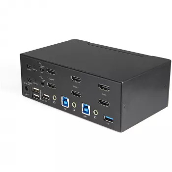 StarTech.com 2-portno stikalo KVM HDMI za dvojni monitor – 4K 60 Hz Ultra HD HDR – namizno stikalo KVM HDMI 2.0 4K z 2-portnim hubom USB 3.0 (5 Gbit/s) in 4x USB 2.0 HID, zvok – preklapljanje s hitrimi tipkami – TAA