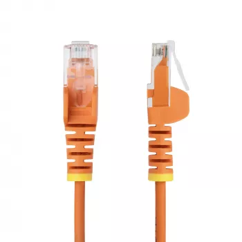 StarTech.com 3 m oranžen tanek kabel Ethernet CAT6, zaščita pred prepogibom brez jezička, 100 W PoE, UTP, LSZH, 28AWG čista gola bakrena žila, tanek omrežni patch kabel RJ45 z razbremenitvijo, posamično testiran