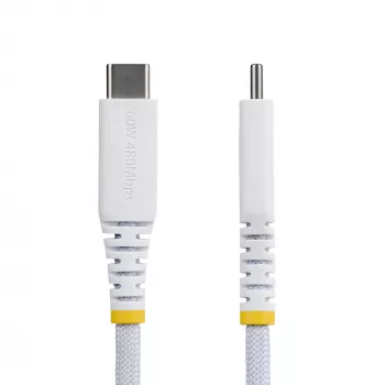 StarTech.com 1m (3ft) bel polnilni kabel USB-C, 60W (3A) PD, dvoslojni pleteni najlon/TPE, vzdržljiv polnilni kabel USB-C, kabel USB 2.0 za polnjenje prenosnika