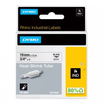 DYMO Rhino industrijske toplotno skrčljive cevi za označevanje kablov | 19 mm x 1,5 m | črn tisk na beli | samolepilne | za tiskalnike etiket Rhino