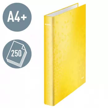 Leitz mapa z obroči WOW plastificirana A4+ 2DR/25mm, A4+, D-obroč, karton, rumena, 250 listov, 80 g/m²