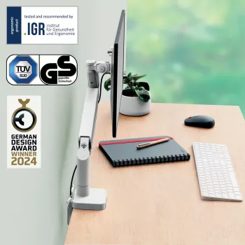 Leitz Ergo prostorsko varčen nosilec za en monitor, objemka/prehod skozi mizo, 9 kg, 43,2 cm (17 inch), 81,3 cm (32 inch), 100 x 100 mm, siv