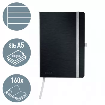 Leitz Style zvezek A5 črtani z mehkimi platnicami, enobarven, črn, A5, 80 listov, 100 g/m², črtani papir