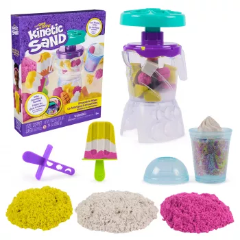 Kinetic Sand, komplet za igro z mešalnikom za smutije, polnilo velikonočnega gnezda, vsebuje 14 oz oblikovalnega peska za igro, orodja in model za sladoled na paličici, igrača s hrano