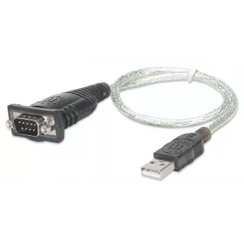 Manhattan pretvorniški kabel USB-A na serijski, 45 cm, vtič na vtič, serijski/RS232/COM/DB9, čipovje Prolific PL-2303RA, črno-srebrn kabel, tri leta garancije, enakovreden ICUSB232V2