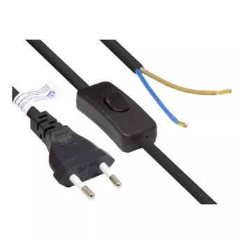 Euro napajalni kabel Euro vtič tip C (ravni) na ogoljene konce, s stikalom, črn, 0,75 mm², 1,5 m, Good Connections® (P0386-S015)