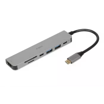 Priklopna postaja IBOX IUH3SL4K USB Type-C 5 Gbit/s, HDMI 4K@30Hz, PD do 100 W, 2x USB-A, 2x USB-C, bralnik kartic, srebrn