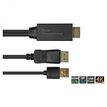 Alcasa HDMI-DP020 video kabel adapter 2 m HDMI tip A DisplayPort črn