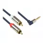 Avdio priključni kabel visoke kakovosti 3,5mm, vtič jack pod kotom desno na 2x vtič RCA, ohišje iz polne kovine, temno moder, 3m, Good Connections (GC-M0066