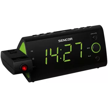 Sencor SRC 330GN radijska budilka s projekcijo časa, UKV radio, LED zaslon, zelena/črna