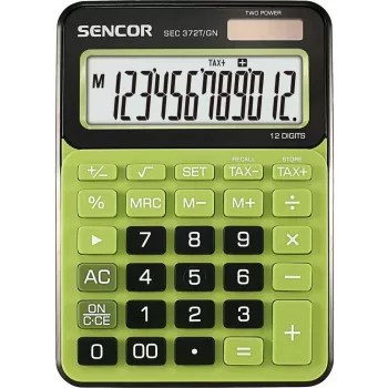 Namizni kalkulator SENCOR SEC 372GN 12-mestni LCD, osnovne računske funkcije, solarno in baterijsko napajanje