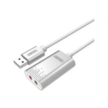 Unitek Y-247A USB stereo zvočna kartica, USB 2.0 Type-A na 2x 3,5-mm mini priključek, aluminij, 47 x 28 mm, srebrna