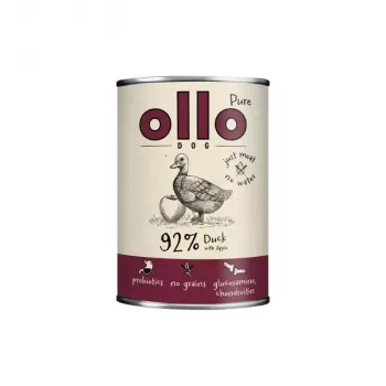 Mokra hrana za pse OLLO Pure Duck with Apple 850 g — popolna krmna mešanica za odrasle pse v vrečki, brez žit in soje