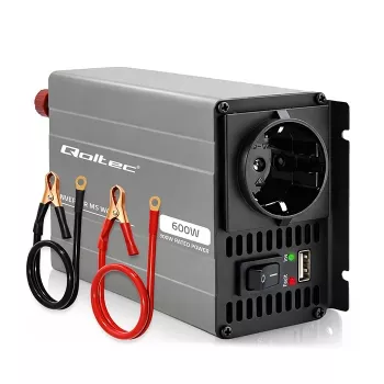 Pretvornik napetosti Qoltec MS Wave 12V na 230V 300/600W USB, združljiv z baterijami LiFePO4 GEL AGM