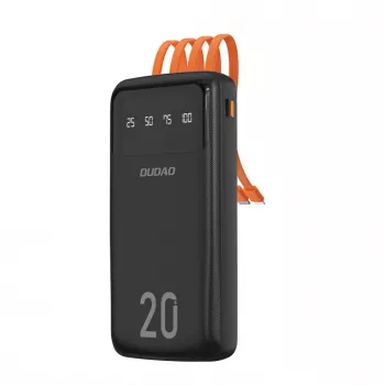 Dudao K6Pro+ powerbank 20000mAh s 4 vgrajenimi kabli USB-C, Micro USB, Lightning, USB-A (vhod), črn