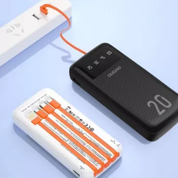 Dudao K6Pro+ powerbank 20000mAh s 4 vgrajenimi kabli USB-C, Micro USB, Lightning, USB-A (vhod), črn