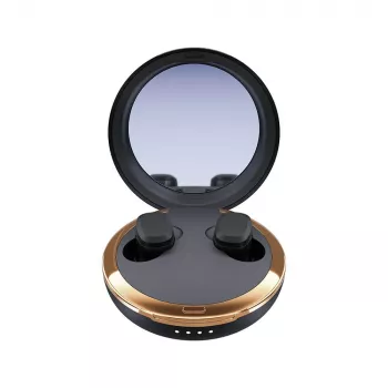 Happy Plugs Adore brezžične ušesne slušalke z ogledalnim polnilnim ohišjem (črne)