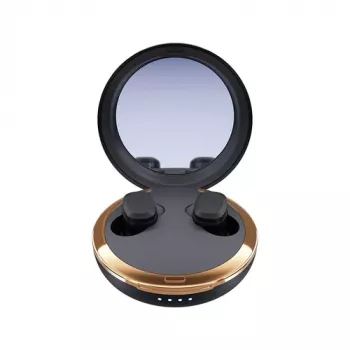 Happy Plugs Adore brezžične ušesne slušalke z ogledalnim polnilnim ohišjem (črne)