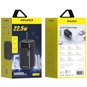 AWEI PA-106 prenosni polnilnik 50000mAh 22,5W PD 3xUSB-C, črn