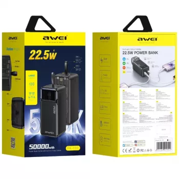 AWEI PA-107 prenosni polnilnik 50000mAh 22,5W PD 3xUSB, črn