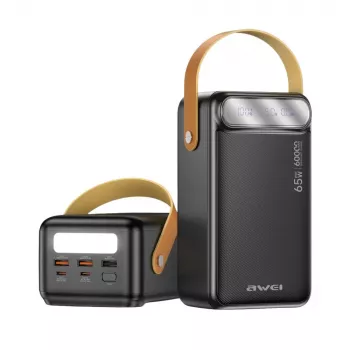 AWEI PA-82 prenosni polnilnik 60000mAh 65W PD 2xUSB-A/USB-C, črn