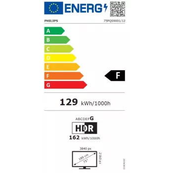 Philips 75PQS9001/12 75 inch QLED 4K Ultra HD Google TV s 3-stranskim Ambilight, MiniLED, 120Hz, Dolby Vision & Atmos, VRR, ALLM, FreeSync Premium, združljiv z G-Sync, 4x HDMI 2.1, 2x USB, Wi-Fi, Bluetooth 5.0, DVB-T/T2/C/S/S2, siva