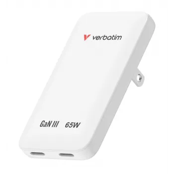 Verbatim Slim GaN polnilnik z 2 vratoma 65W (EU/UK/US) bel