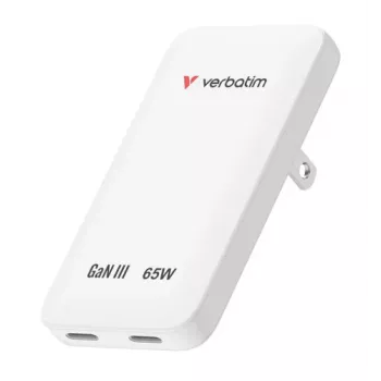 Verbatim Slim GaN polnilnik z 2 vratoma 65W (EU/UK/US) bel