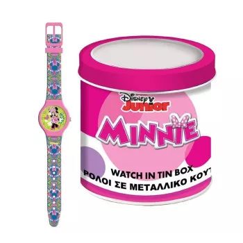 PULIO analogna ura v pločevinki - Disney Minnie Mouse, roza PU usnjen jermen, kvarčni mehanizem, 30mm ohišje iz kovinske zlitine, odporna na brizganje, za deklice od 6 let