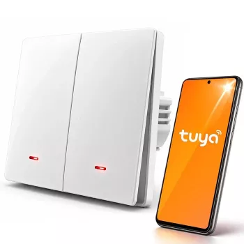 QOLTEC pametno stikalo za luč Wi-Fi 2-kanalno s časovnikom Tuya belo