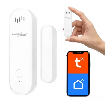GREENBLUE GB478 brezžični Wi-Fi senzor za vrata/okna – pametni magnetni kontakt, aplikacija Tuya in Gosund, Alexa/Google, na baterije, bel